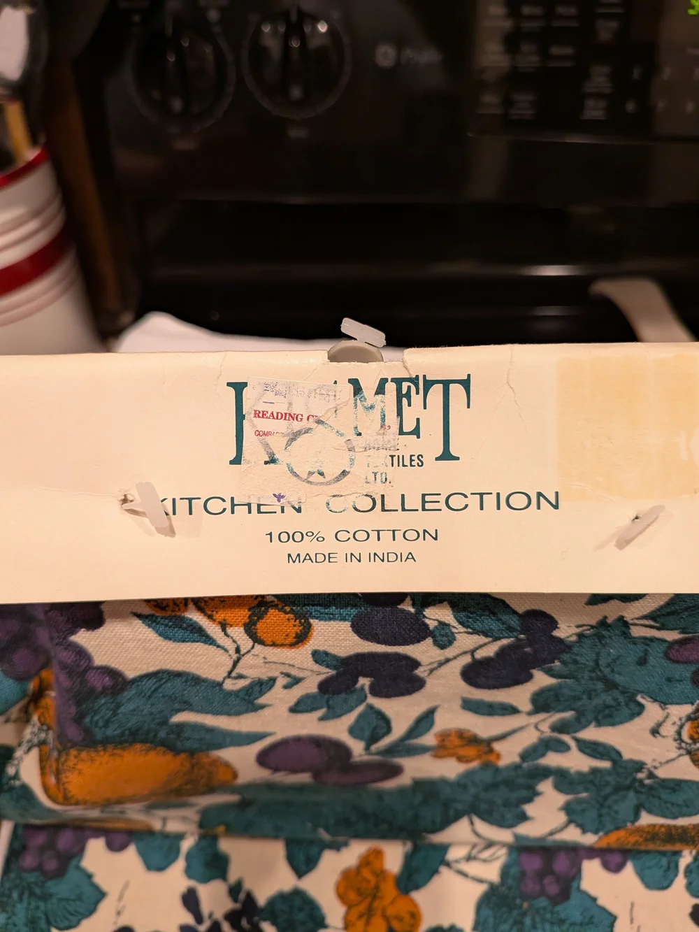 KISMET Cotton Kitchen Towel in Teal, Purple & Orange Fruit NWT New Old Stock